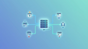 Conceptbeeld van een centrale server die meerdere klantwebsites voedt via reseller hosting