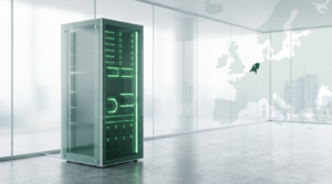 Serverrack met groene statuslampjes in een EU-datacenter, symbool voor een VPS huren bij een Nederlandse provider